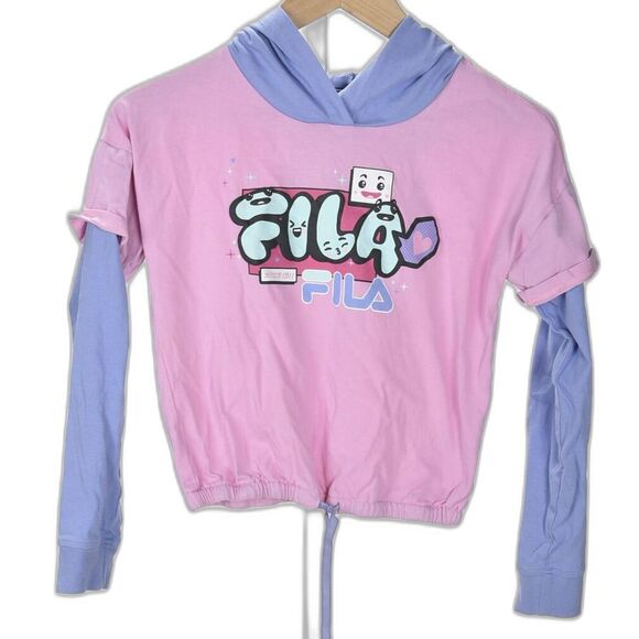 FILA Tops - Fila Kawaii Hooded Faux Layered Hooded Pink / Lavender Knit Shirt Size M